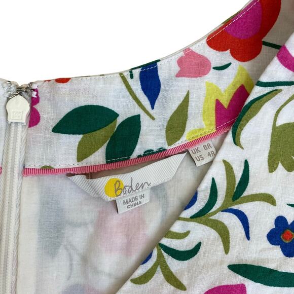 Boden Sz 4 US ‘Jade’ Fit & Flare Dress Linen Blend Folk Pop Boho Floral Print - Picture 13 of 16